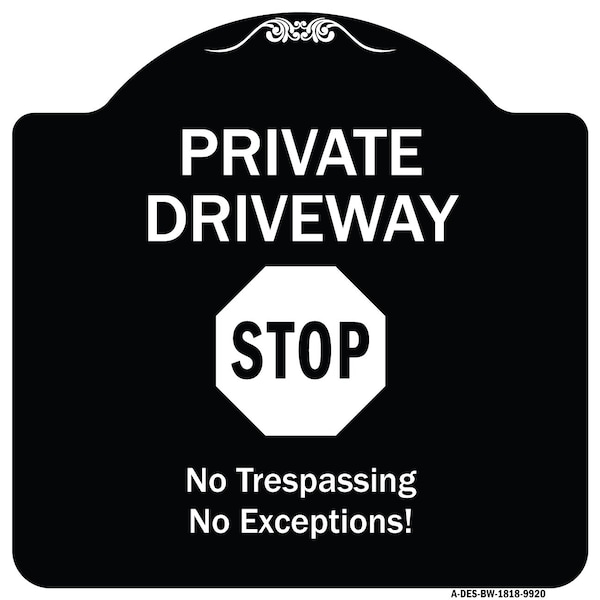 Designer Series-Private Driveway Stop Black & White Heavy-Gauge Aluminum, 18" H, BW-1818-9920